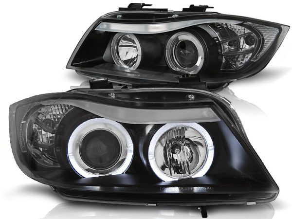 Frontlykter Bmw E90 / E91 03.05-08.08 Angel Eyes Black - Bilde 2