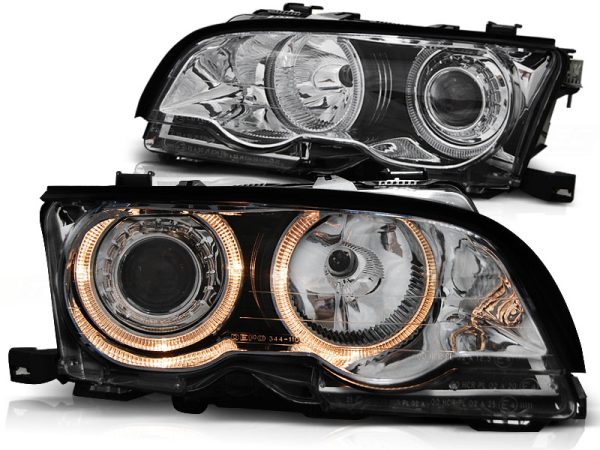 Frontlykter Bmw E46 09.01-03.03 Coupe Cabrio Angel Eyes Chrome - Bilde 2