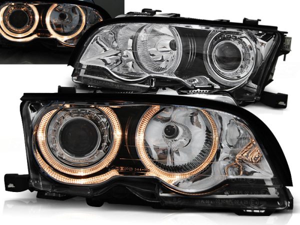 Frontlykter Bmw E46 09.01-03.03 Coupe Cabrio Angel Eyes Chrome