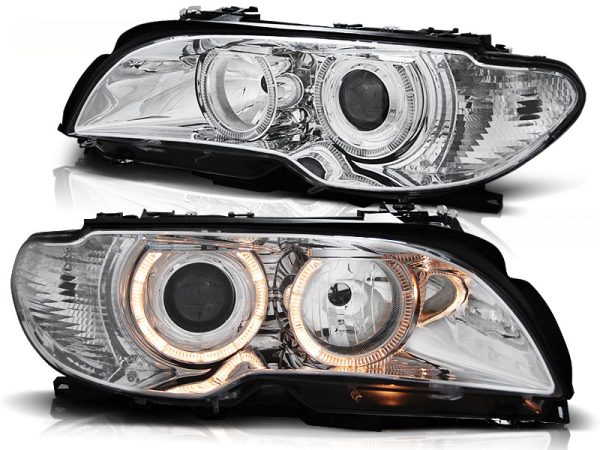 Frontlykter Bmw E46 04.03-06 Coupe Cabrio Angel Eyes Chrome