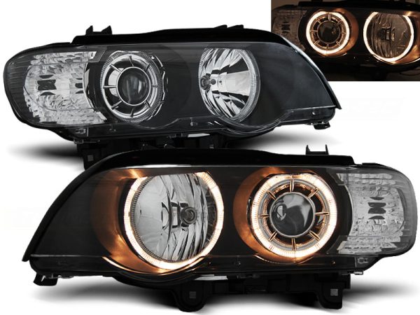 Frontlykter Bmw X5 E53 09.99-10.03 Xenon Angel Eyes Black
