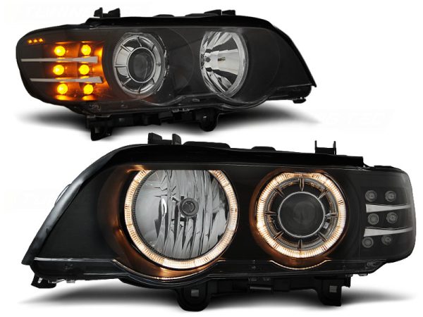 Frontlykter Bmw X5 E53 09.99-10.03 Xenon Angel Eyes Black Led-indikator - Bilde 2