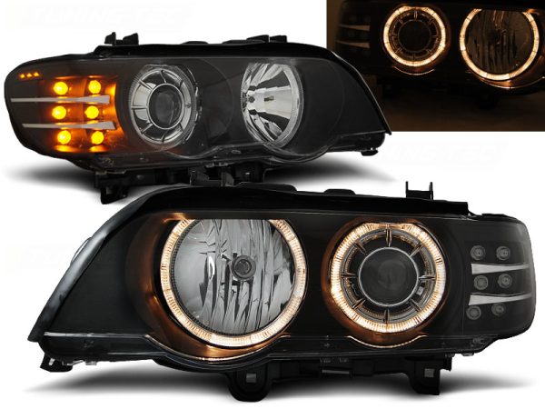 Frontlykter Bmw X5 E53 09.99-10.03 Xenon Angel Eyes Black Led-indikator