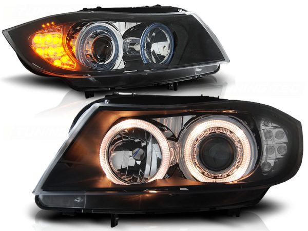 Frontlykter Bmw E90 / E91 03.05-08.08 Angel Eyes Black Led-indikator - Bilde 2