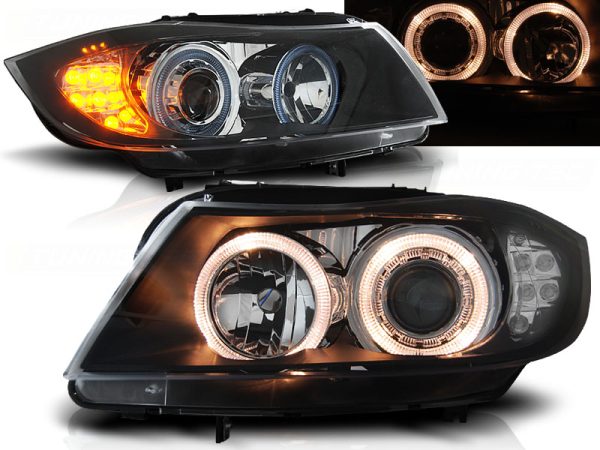 Frontlykter Bmw E90 / E91 03.05-08.08 Angel Eyes Black Led-indikator