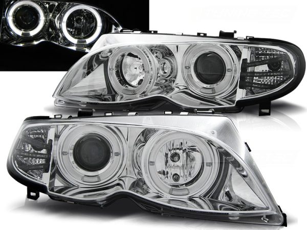 Frontlykter Bmw E46 09.01-03.05 Angel Eyes Chrome