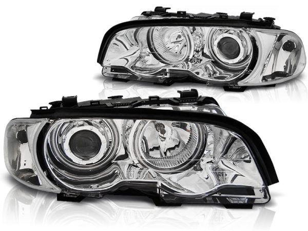 Frontlykter Bmw E46 04.99-03.03 Coupe Cabrio Angel Eyes CCFL Chrome - Bilde 2
