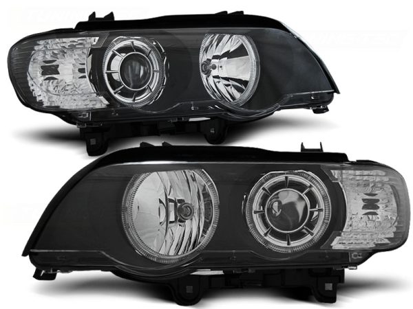 Frontlykter Bmw X5 E53 09.99-10.03 Angel Eyes Led Black