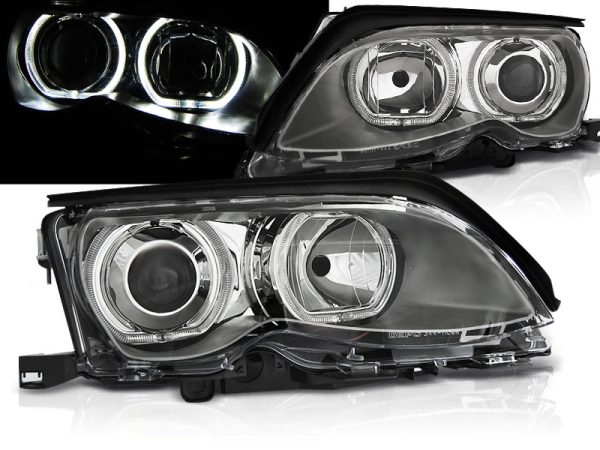Frontlykter Bmw E46 09.01-03.05 Angel Eyes Led Chrome