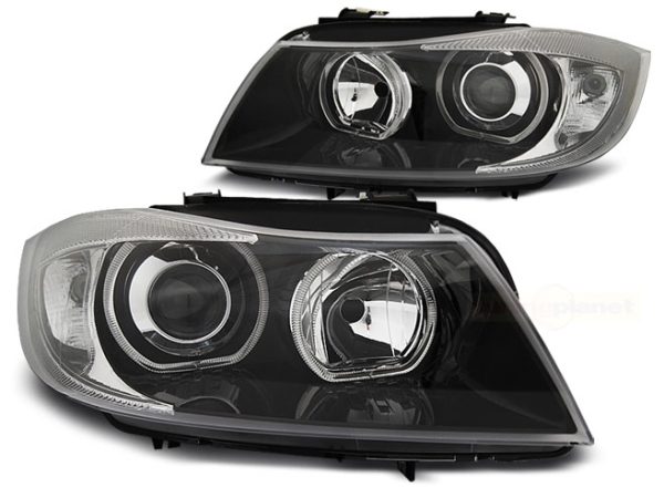 Frontlykter Bmw E90 / E91 03.05-11 Angel Eyes Led Black
