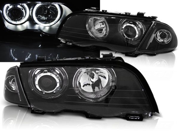 Frontlykter Bmw E46 05.98-08.01 S / T Angel Eyes Led Black