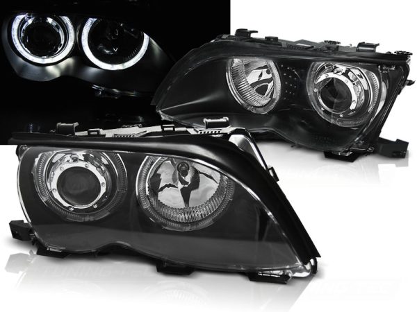 Frontlykter Bmw E46 09.01-03.05 Angel Eyes Led Black