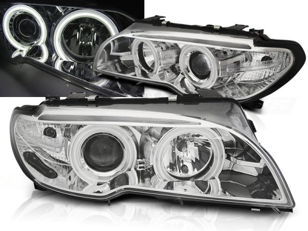 Frontlykter Bmw E46 04.03-06 Coupe Cabrio Angel Eyes CCFL Chrome