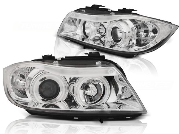 Frontlykter Bmw E90 / E91 03.05-08.08 Angel Eyes CCFL Chrome - Bilde 2
