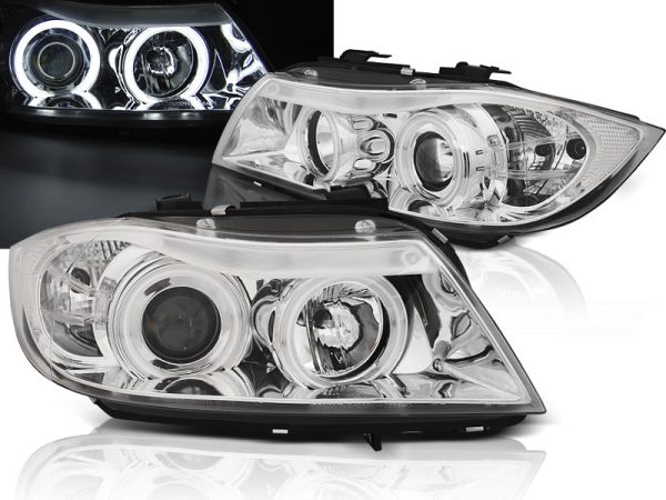 Frontlykter Bmw E90 / E91 03.05-08.08 Angel Eyes CCFL Chrome