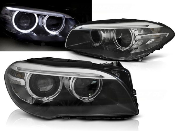 Frontlykter Bmw F10 F11 10-07.13 Xenon Angel Eyes Led Drl Black