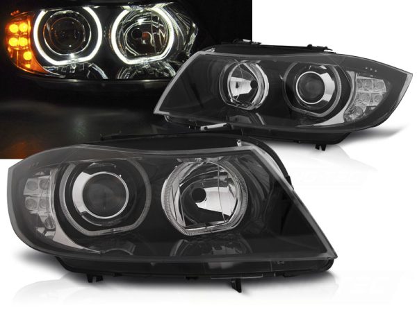 Frontlykter Bmw E90 / E91 03.05-11 Angel Eyes Led-indikator Black
