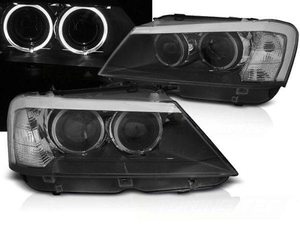 Frontlykter Bmw X3 F25 10-07.14 Angel Eyes Led Black