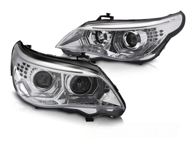 Frontlykter Bmw E60 E61 03-07 Angel Eyes Led 3D Chrome - Bilde 2