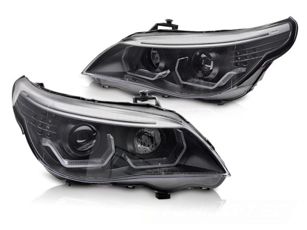 Frontlykter Bmw E60 / E61 03-07 Angel Eyes Led 3D Black - Bilde 2