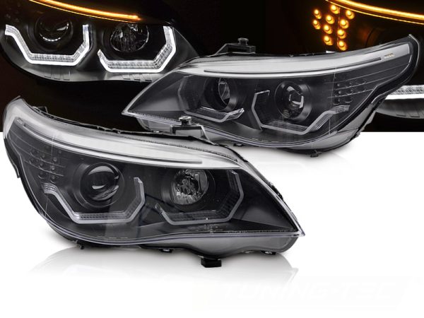 Frontlykter Bmw E60 / E61 03-07 Angel Eyes Led 3D Black
