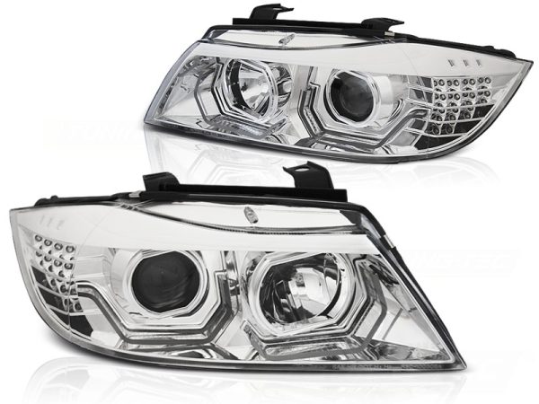 Frontlykter Bmw E90 / E91 05-08 Angel Eyes Led 3D Chrome - Bilde 2