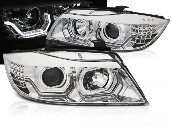 Frontlykter Bmw E90 / E91 05-08 Angel Eyes Led 3D Chrome