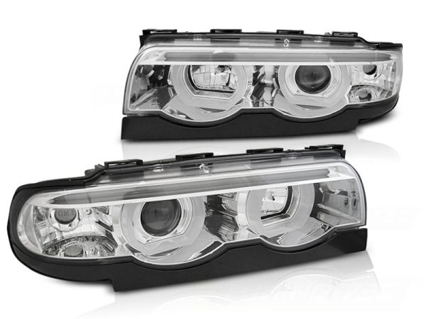 Frontlykter Bmw E38 94-01 Angel Eyes Led 3D Chrome - Bilde 2