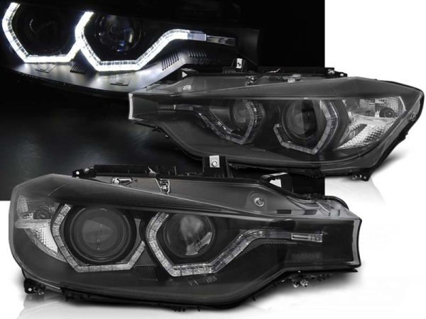 Frontlykter Bmw F30 / F31 10.11 - 05.15 Xenon Angel Eyes Led Drl Black