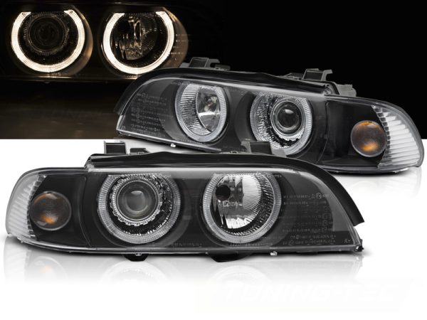Frontlykter Bmw E39 Lci 00-03 Xenon Angel Eyes Black