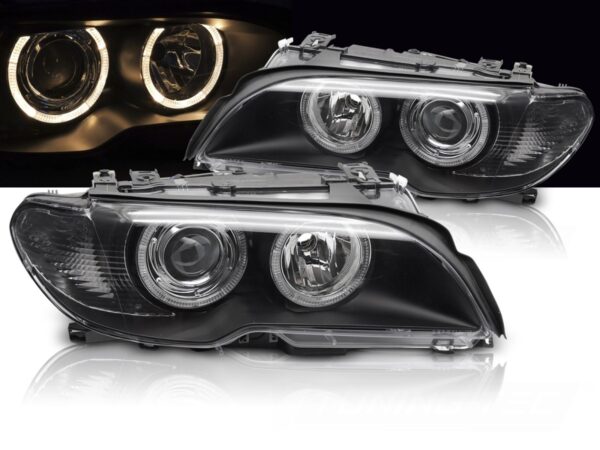 Frontlykter Bmw E46 04.03-06 Angel Eyes Black Xenon