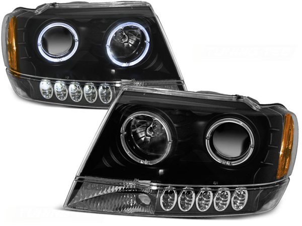 Frontlykter Jeep Grand Cherokee 99-05.05 Angel Eyes Black