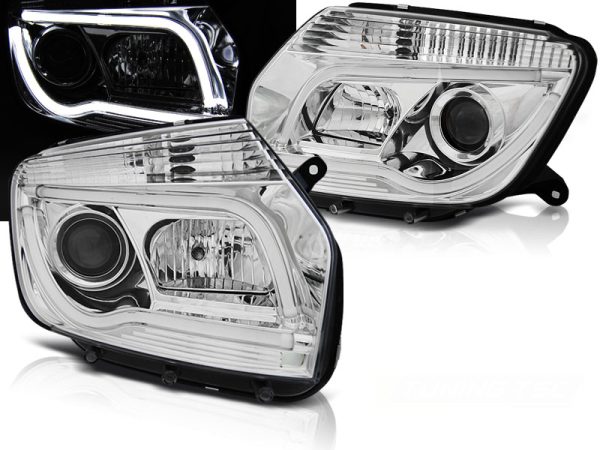 Frontlykter Dacia Duster 04.10-14 Chrome Tube Light