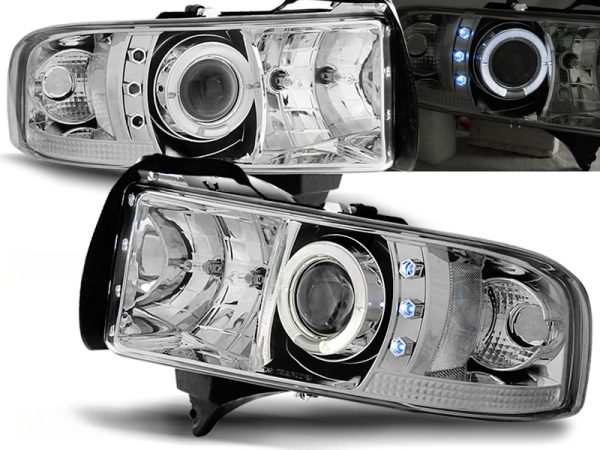 Frontlykter Dodge RAM 94-01 Angel Eyes Chrome