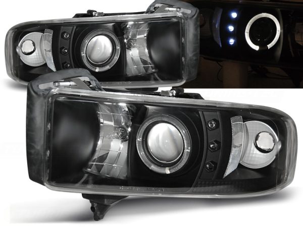 Frontlykter Dodge RAM 94-01 Angel Eyes Black