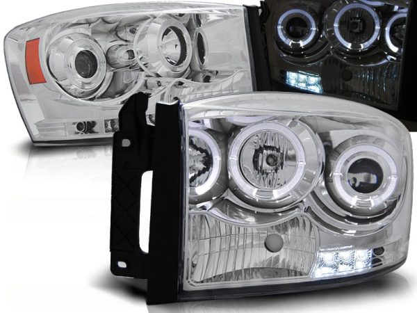 Frontlykter Dodge RAM 06-08 Angel Eyes Chrome