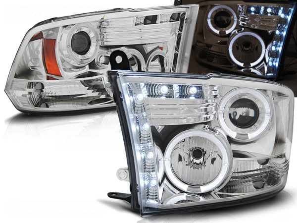 Frontlykter Dodge RAM 09-18 Angel Eyes Chrome