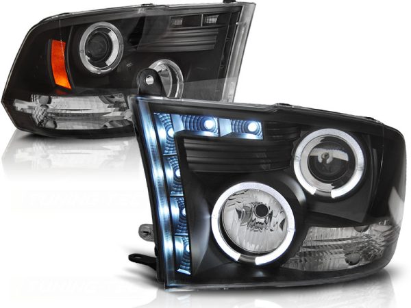 Frontlykter Dodge RAM 09-18 Angel Eyes Black - Bilde 2