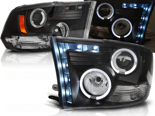 Frontlykter Dodge RAM 09-18 Angel Eyes Black