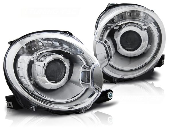 Frontlykter Fiat 500 07-15 Projektor Chrome
