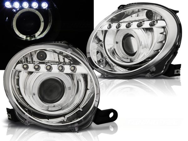 Frontlykter Fiat 500 07-15 Projektor Chrome Led
