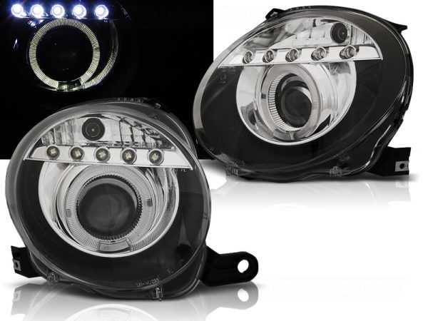 Frontlykter Fiat 500 07-15 Projektor Black Led