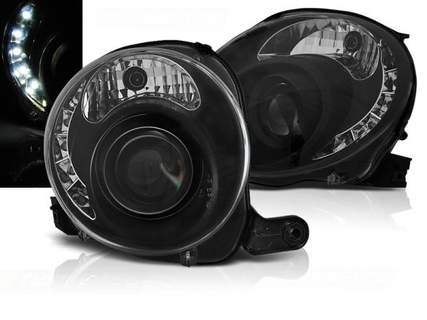 Frontlykter Fiat 500 07-15 Black Led