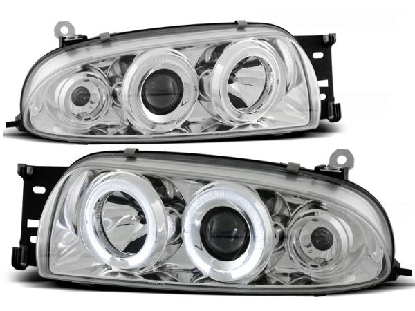 Frontlykter Ford Fiesta MK4 10.95-08.99 Angel Eyes Chrome