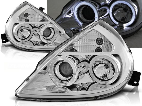Frontlykter Ford KA 11.96-08 Angel Eyes Chrome