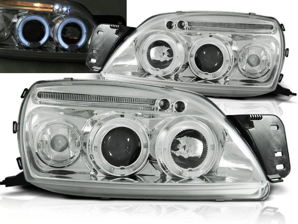 Frontlykter Ford Fiesta MK5 09.99-04.02 Angel Eyes Chrome