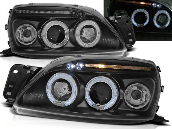 Frontlykter Ford Fiesta MK5 09.99-04.02 Angel Eyes Black