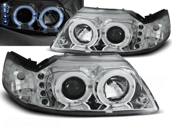 Frontlykter Ford Mustang 98-04 Angel Eyes Chrome