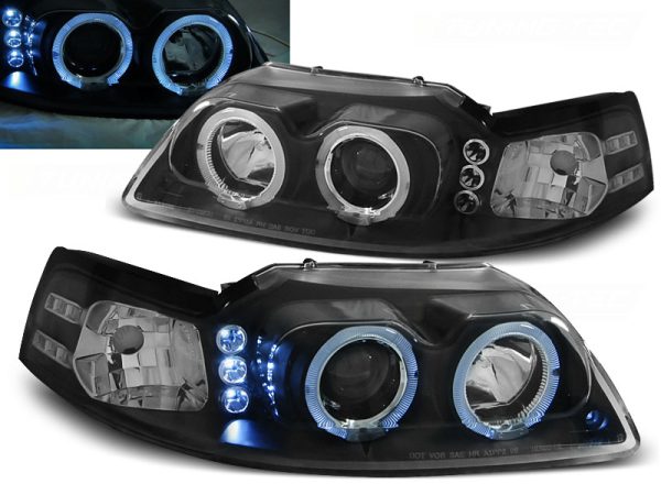 Frontlykter Ford Mustang 98-04 Angel Eyes Black