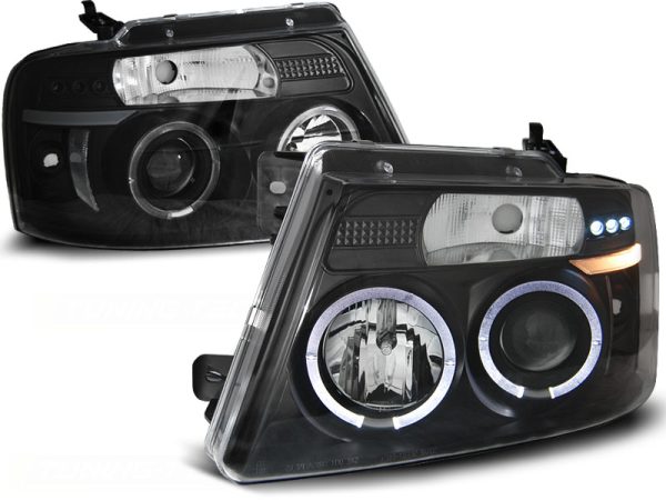 Frontlykter Ford F150 MK 11 04-08 Angel Eyes Black - Bilde 2